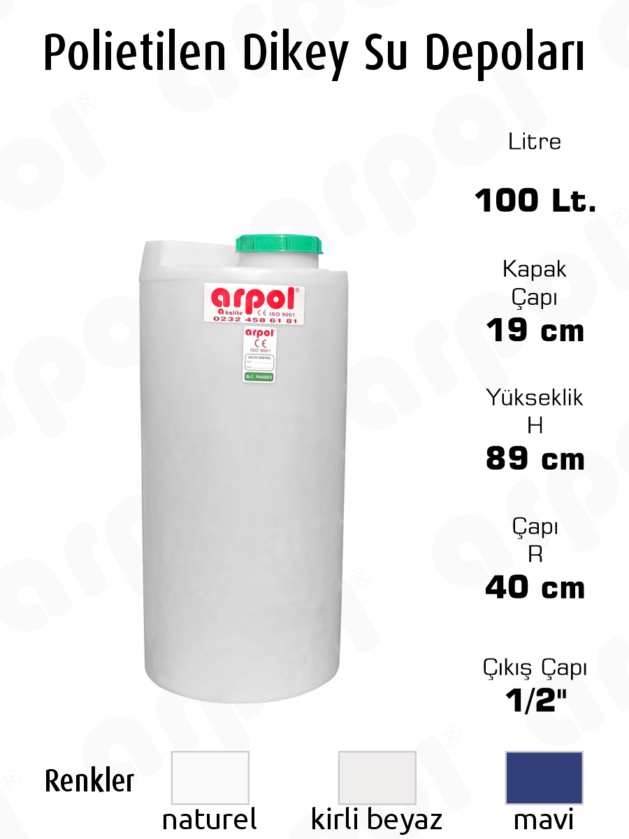 polietilen dikey su depolar� 100 lt